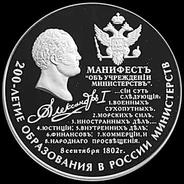 Монета «200-летие образования в России министерств», 25 рублей, 2002 — реверс