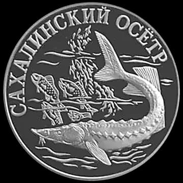 Монета «Cахалинский осетр», 1 рубль, 2001 — реверс